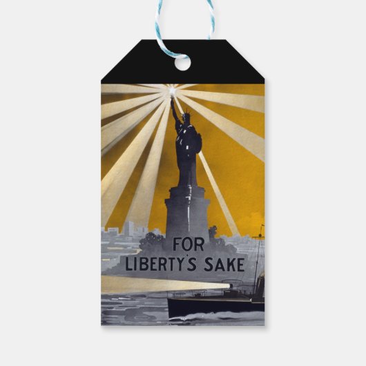 Standbeeld van Liberty Torch & US Navy Tweede Were Cadeaulabel (Achterkant)