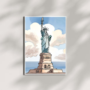 Standbeeld van Liberty   Waterverf Landmark Perfect Poster
