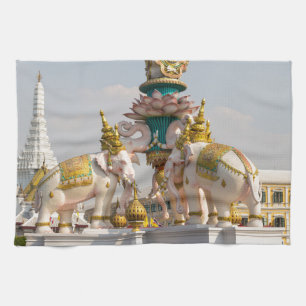 Standbeeld van roze olifanten Bangkok Thailand Theedoek