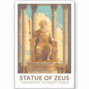 Standbeeld van Zeus Zeven Wereldwonderen Vintage Sticker