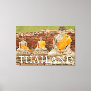 Standbeelden van zittende Boeddha's Ayutthaya, T Canvas Afdruk