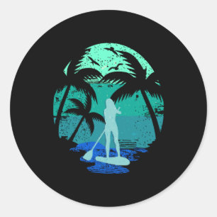 Standuppaddle Board Retro design cadeau Ronde Sticker