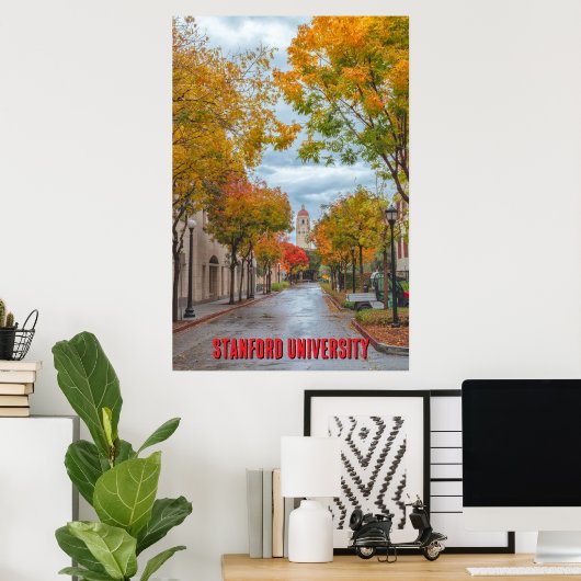 Stanford University in Autumn with Red Letters  Poster (Thuiskantoor)