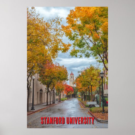Stanford University in Autumn with Red Letters  Poster (Voorkant)