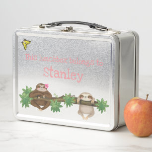 Stanley Sloth gepersonaliseerde lunchbox (roze)