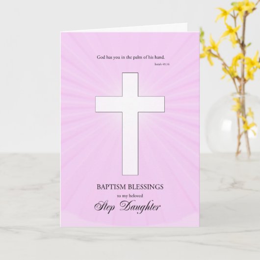 Stap Dochter Doop Gefeliciteerd Gloeiend Cross Kaart (Gele Bloem)