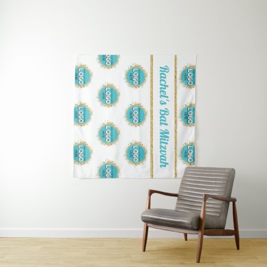 Stap en herhaal BBT Mitzvah VOEGT UW LOGO achtergr Wandkleed (In Situ (horizontaal))