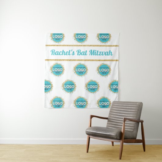 Stap en herhaal BBT Mitzvah VOEGT UW LOGO achtergr Wandkleed (In situ)