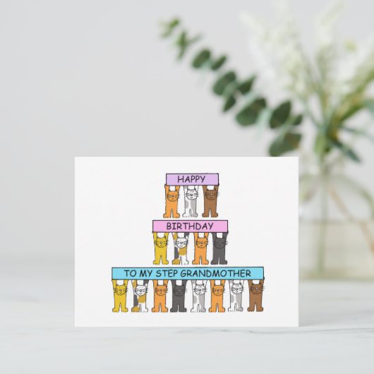 Stap Grootmoeder Happy Birthday Schattige Cats Briefkaart (Staand voorkant)