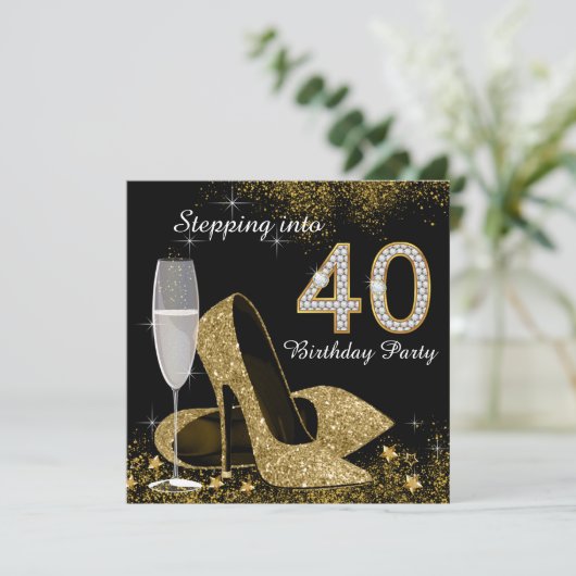 Stap in 40 verjaardagsfeestje kaart (Staand voorkant)