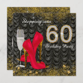 Stap in 60 verjaardagsfeest glitter satijn rood kaart (Voorkant / Achterkant)