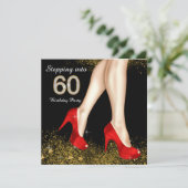 Stap in 60 verjaardagsfeest rood zwart en goud kaart (Staand voorkant)