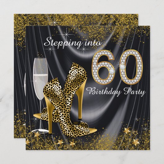 Stap in 60 verjaardagsfeestje Black Satin Kaart (Voorkant / Achterkant)