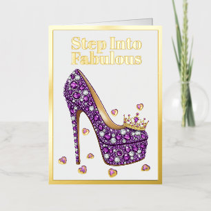 Stap in de fantastische Paarse Stiletto Verjaardag Folie Wenskaart
