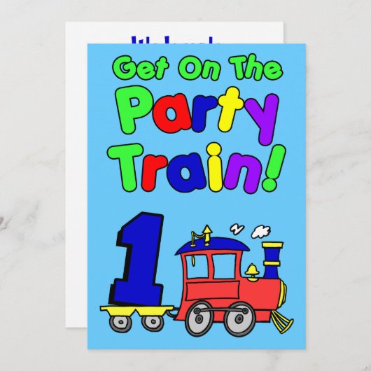 Stap in de feesttrein 1 jaar oud kaart (Voorkant / Achterkant)