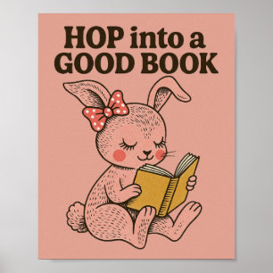Stap in een goed boek roze konijn poster