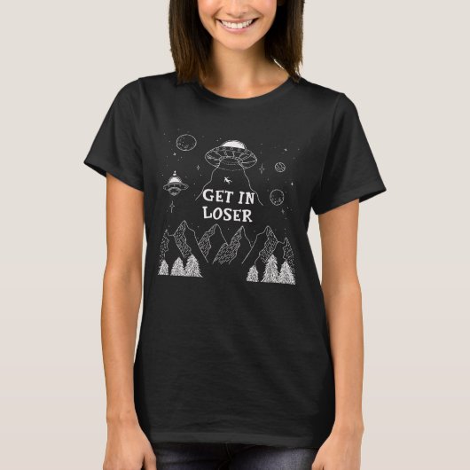 Stap in - Funny Alien UFO-ontvoering T-shirt (Voorkant)