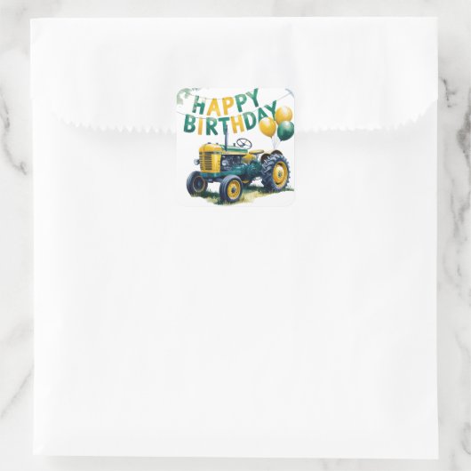 Stap in Gear Tractor 3rd Birthday Bash Vierkante Sticker (Tas)