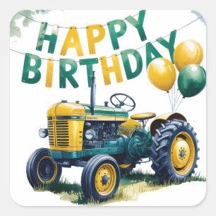 Stap in Gear Tractor 3rd Birthday Bash Vierkante Sticker