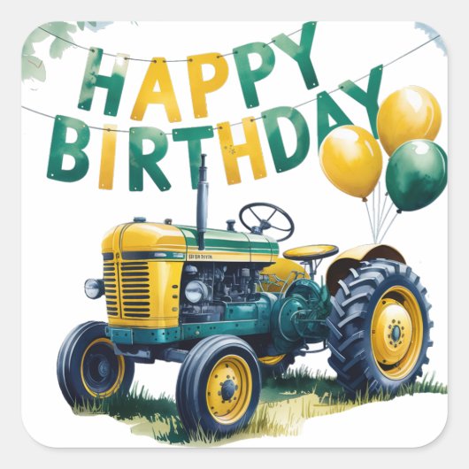 Stap in Gear Tractor 3rd Birthday Bash Vierkante Sticker (Voorkant)
