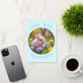 Stap in het geluk - Fluffy Pink Bunny Pasen Folie Wenskaart