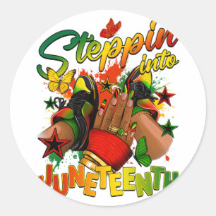 Stap in Juneteenth Afro Vrouw Zwart Meisjes Zon Ronde Sticker