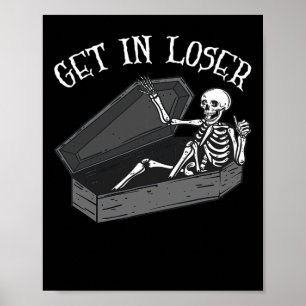 Stap in Loser Skelet in Coffin Halloween Fun Manne Poster