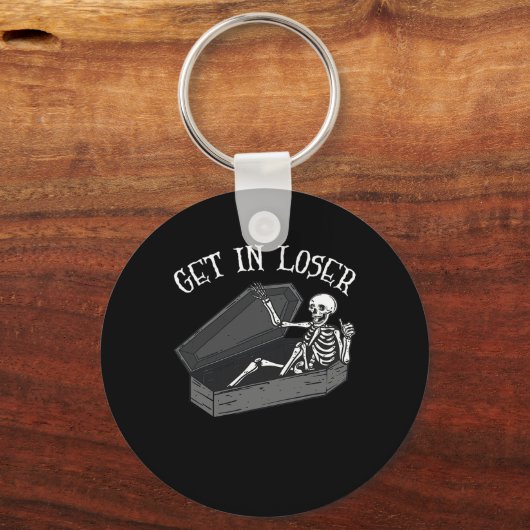 Stap in Loser Skelet in Coffin Halloween Fun Manne Sleutelhanger (Voorkant)