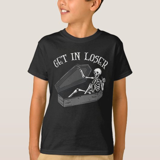 Stap in Loser Skelet in Coffin Halloween Fun Manne T-shirt (Voorkant)