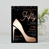 Stap in vijftig 50ste Verjaardagsfeestje Hoge hakk Folie Feestdagenkaart (Staand Voorkant)