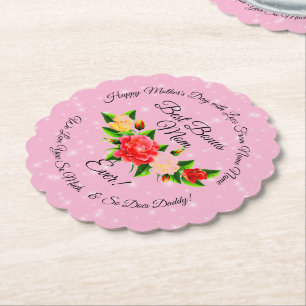 Stap moeder Bonus mam Moederdag Scalloped Kartonnen Onderzetters
