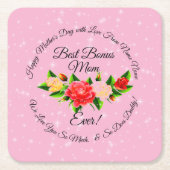 Stap Moeder Bonus mama Moederdag Vierkante Kartonnen Onderzetter (Voorkant)