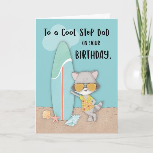 Stap Pap Verjaardag Strand Grappig Cool Raccoon Kaart (Voorkant)