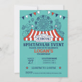 Stap recht omhoog! Blue Editable Circus Verjaardag Kaart (Voorkant)