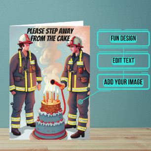 Stap weg van de Cake Funny Fireman Verjaardag Kaart