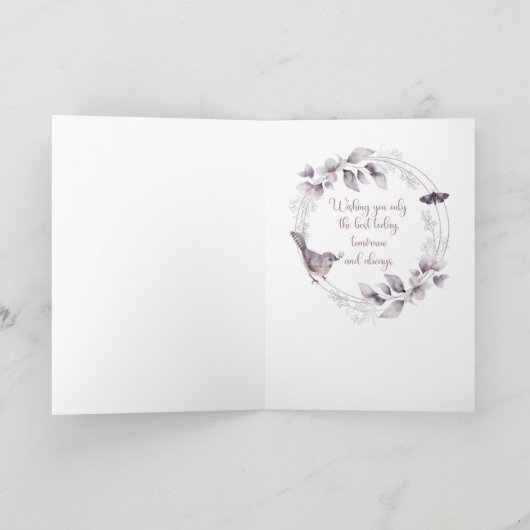 Stap zuster Bird en Butterflies Birthday Kaart (Binnen)