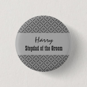 STAPDAD VAN DE GROOM Pin Grey Patterned Damask Ronde Button 3,2 Cm