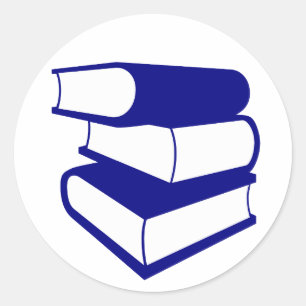 Stapel blauwe boeken ronde sticker