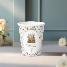Stapel boeken baby shower waterverf, wilde bloem papieren bekers