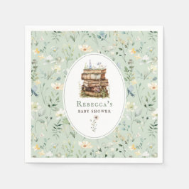 Stapel boeken baby shower waterverf, wilde bloem servet