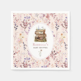 Stapel boeken baby shower waterverf, wilde bloem servet