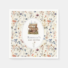 Stapel boeken baby shower waterverf, wilde bloem servet