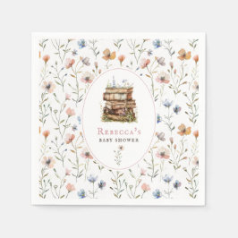 Stapel boeken baby shower waterverf, wilde bloem servet