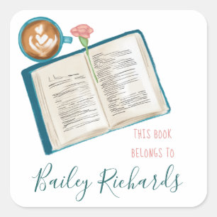 Stapel boeken en koffie Bookplate Label