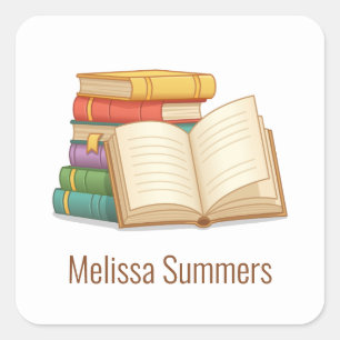 Stapel boeken en open boek vierkante sticker