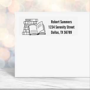 Stapel Boeken en Open Boekadres Zelfinktende Stempel