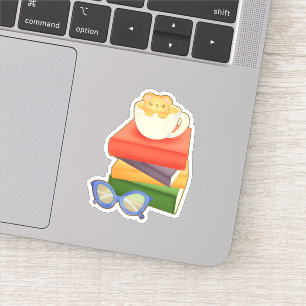 Stapel boeken en Tea Cup Beer Sticker