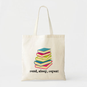Stapel boeken lezen, slapen, herhalen tote bag