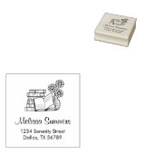 Stapel Boeken, Open Boek, Bloemen Adres Rubberstempel (Gestempeld)
