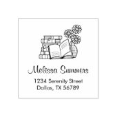 Stapel Boeken, Open Boek, Bloemen Adres Rubberstempel (Afrduk)